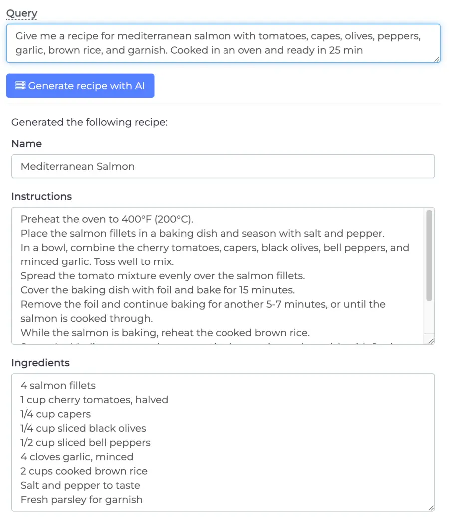 AI recipe generator example