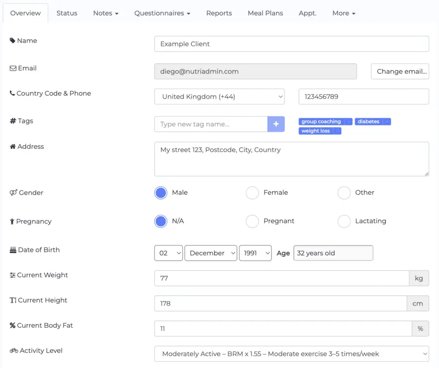 CRM/EHR for nutritionists and coaches overview