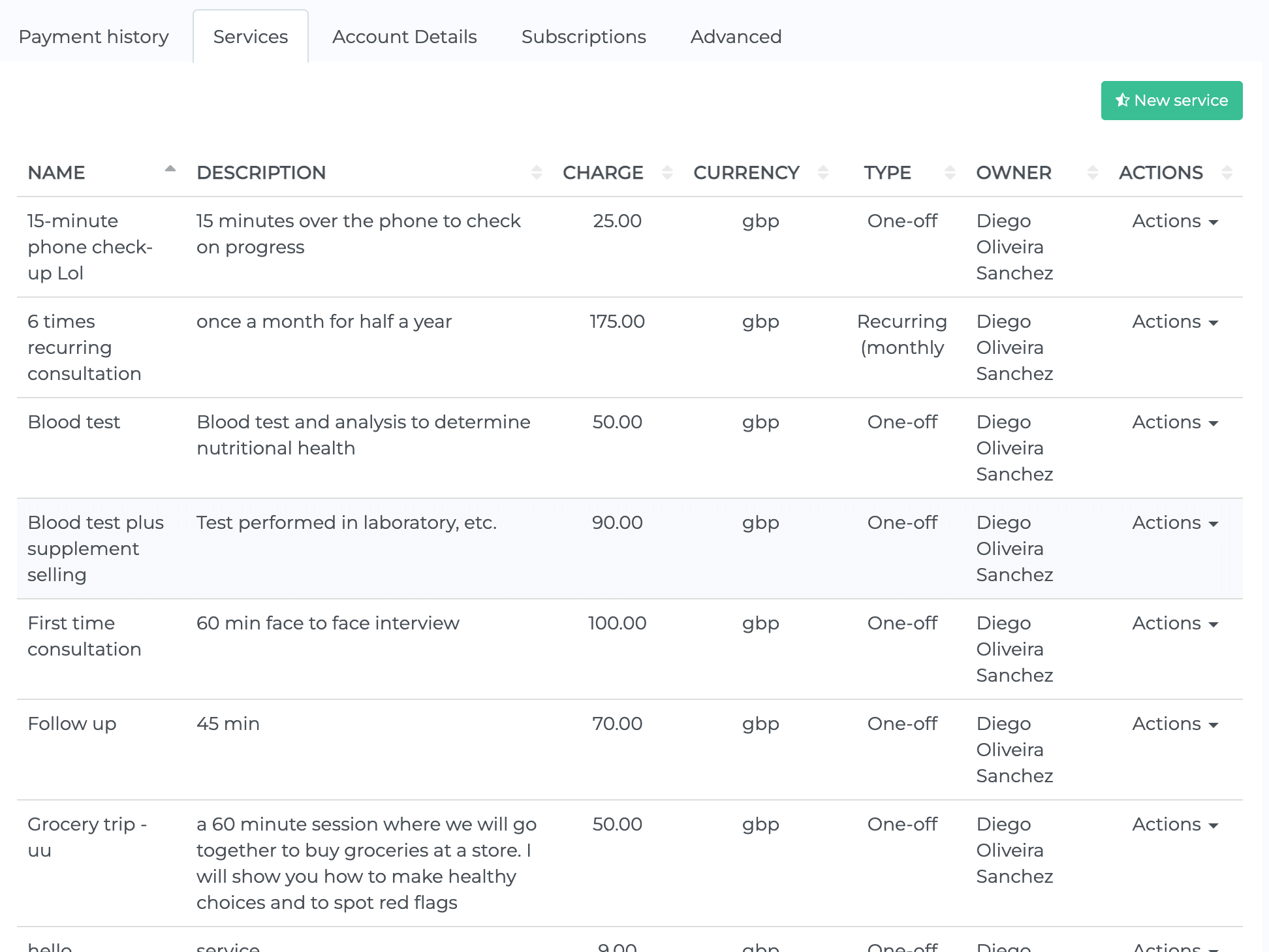 online payments service for nutritionists