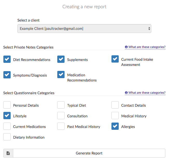 reports for nutritionists software