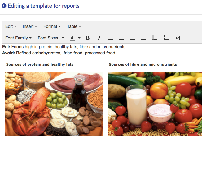 report templates software nutrition