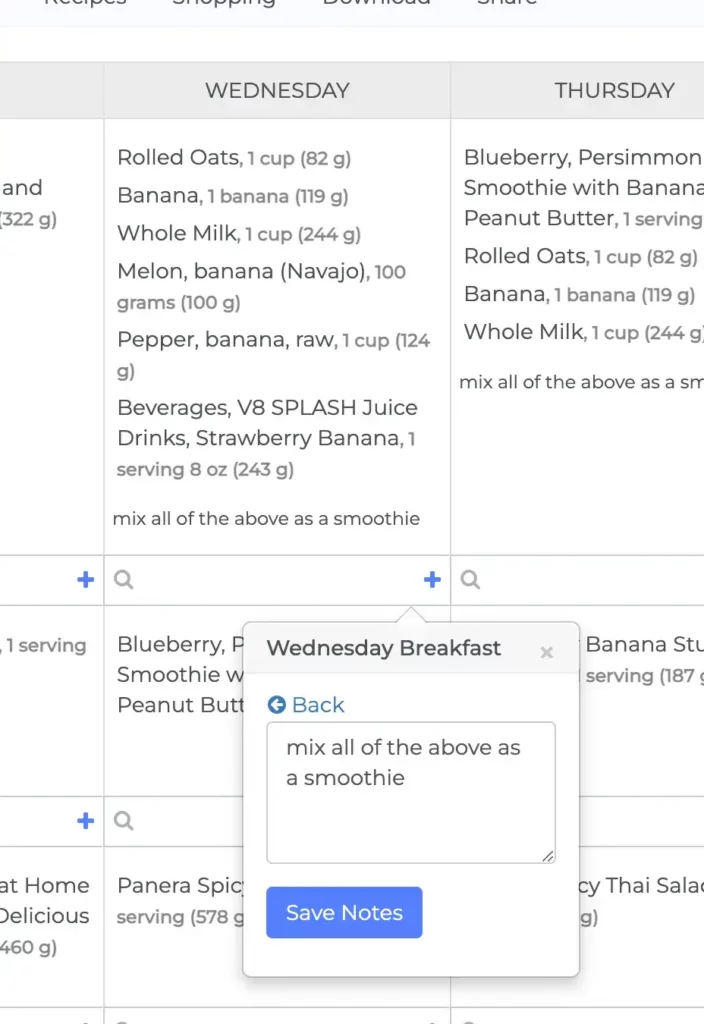 meal plan editor notes