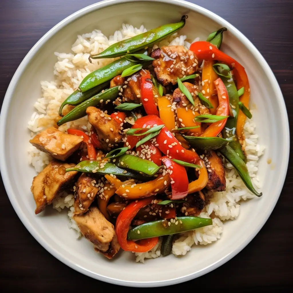 chicken and veg stir-fry on rice recipe