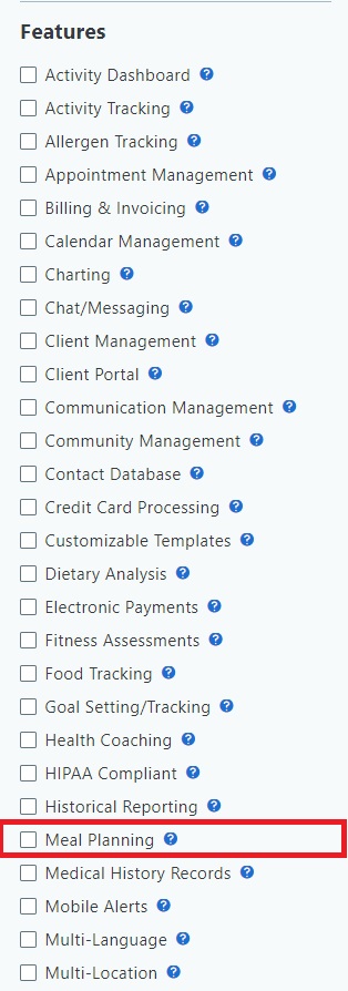 capterra features checklist for meal planning apps comparison