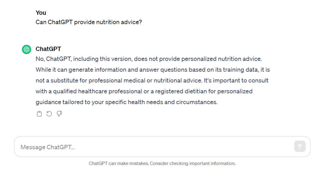accuracy in nutrition advice on chatgpt