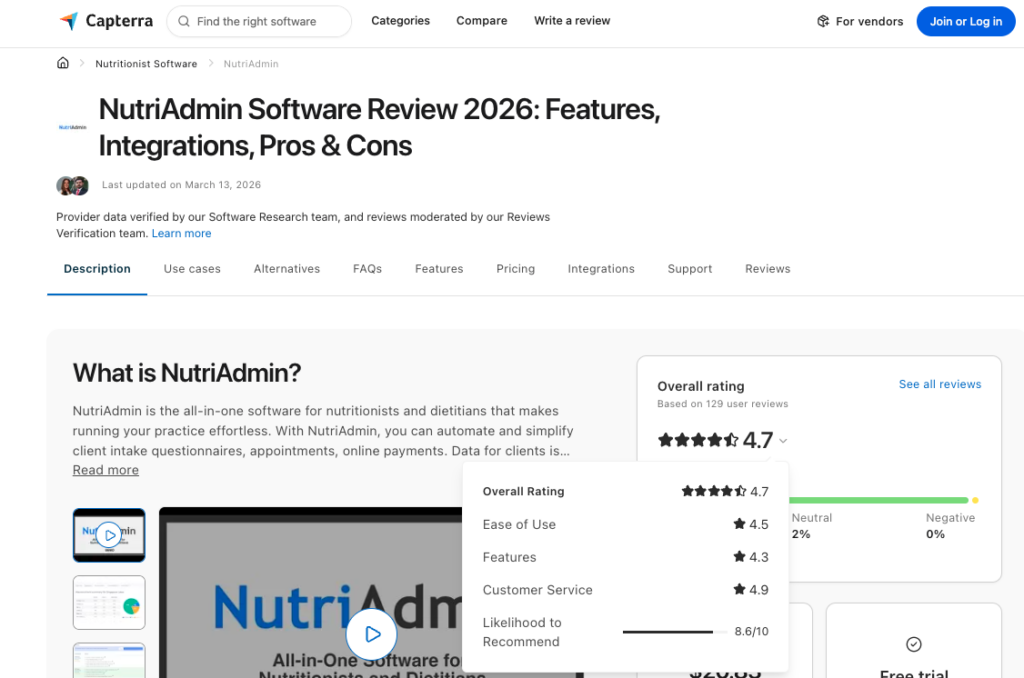 nutriadmin capterra review rating