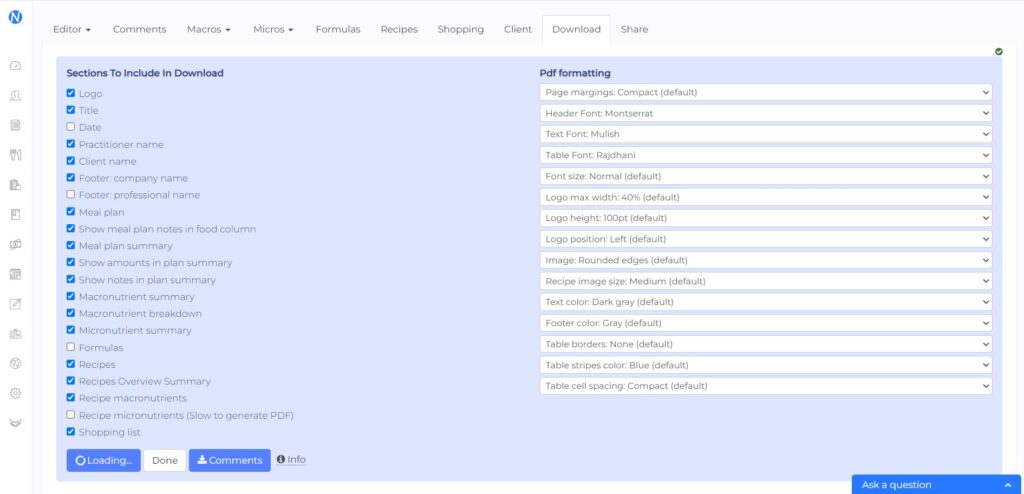 customized nutrition plan in nutriadmin