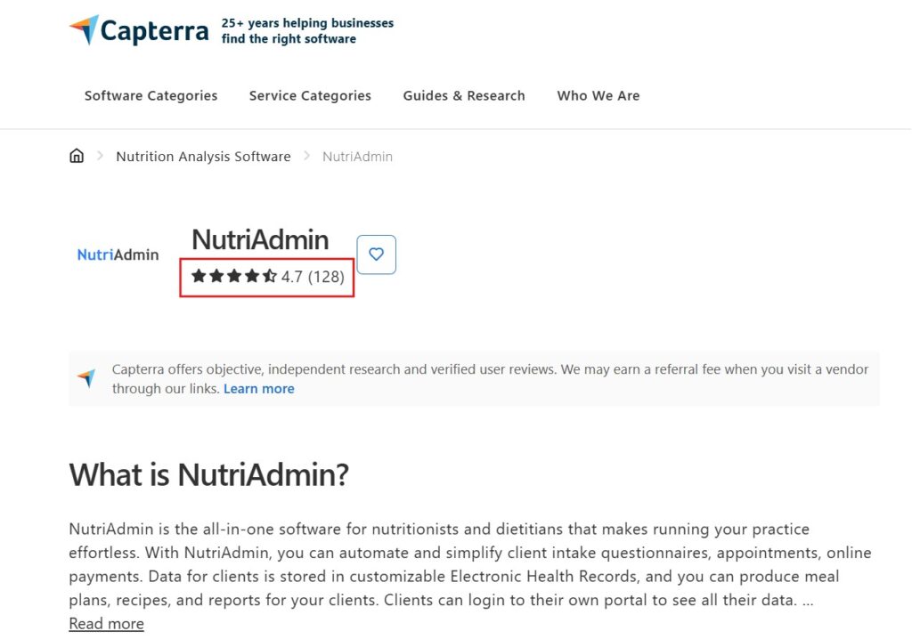 nutriadmin review in capterra nutriadmin rating capterra