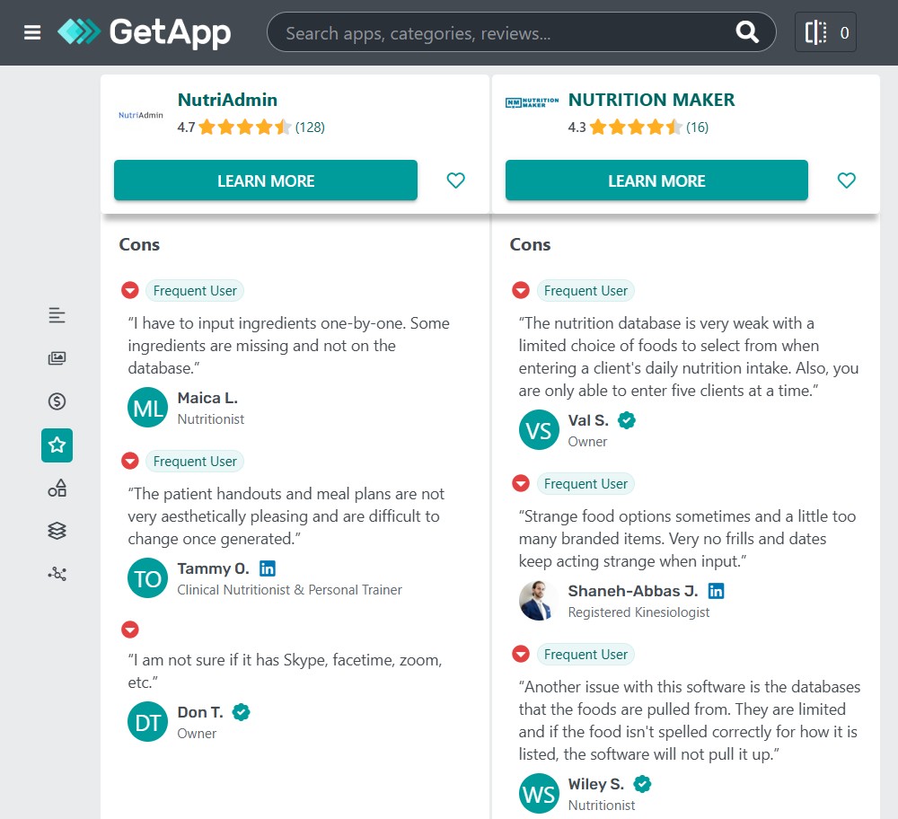 nutriadmin vs nutrition maker comparison of reviews cons getapp cons nutrition maker reviews