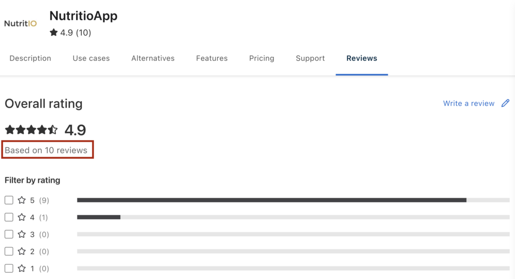nutritio app review rating capterra