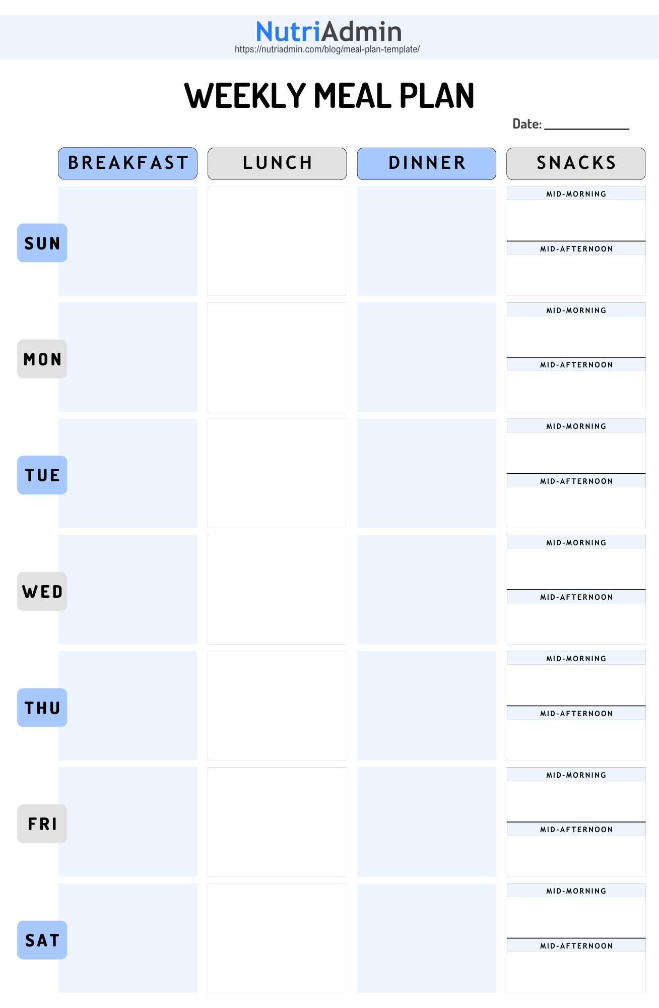 weekly nutrition meal plan template